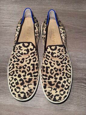 Rothy's Leopard Print Slip-On Sneakers with Blue Trim